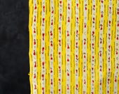 Antique Japanese Silk Textile / Tiny Red Floral & Yellow Vertical Stripe Pattern Fabric / Taisho Era 45.7"