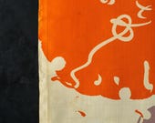 Antique Japanese Silk Textile / Kana Calligraphy & Abstract Roundel Pattern Fabric / Taisho Era 51.2"