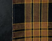 Antique Japanese Aizome Cotton Fabric / Indigo Brown Plaid Check Textile / Taisho Era 59.8"