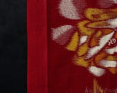 Vintage Japanese Cotton Textile / Red Rose & Geometric Dyed Kimono Fabric Scrap / Showa Era 56.7"