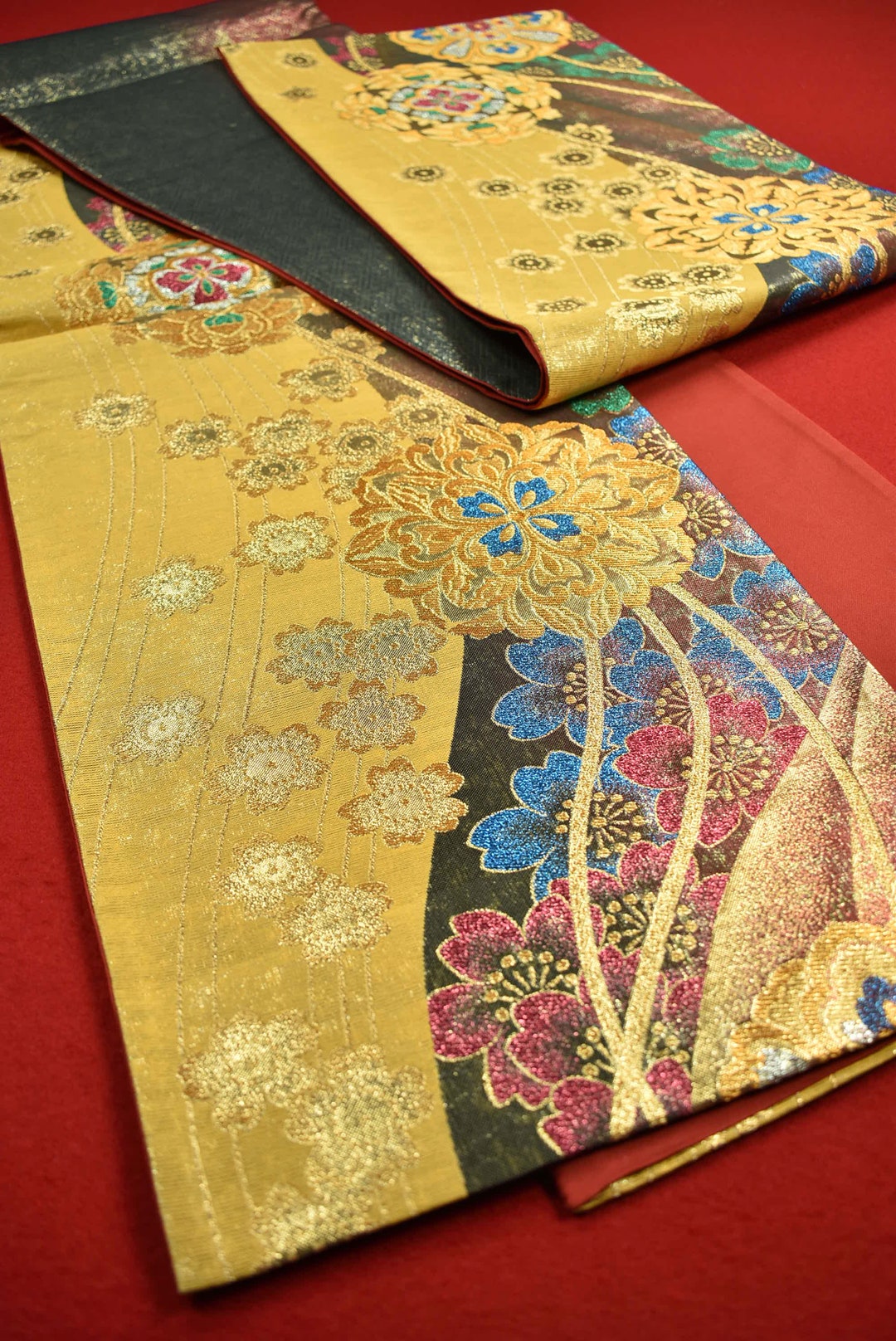 Vintage Japanese Kimono Fabric Silk FUKURO OBI Gold Woven - Etsy