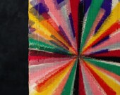 Vintage Japanese Meisen Silk Textile / Colorful Art Deco Starburst Geometric Ikat Fabric / Showa Era 55.9"