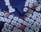 Japanese Fabric Cotton Textile Vintage Kimono Antique Boro Patch Indigo Blue SHIBORI Dyed 58.7"/EIE79/70