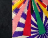 Vintage Japanese Meisen Silk Textile / Colorful Art Deco Starburst Geometric Ikat Fabric / Showa Era 55.9"