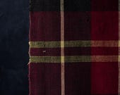 Vintage Japanese Plaid Cotton Fabric / Sumi-Like Dark Tone / Futon Textile / Taisho Era 48"/EJA25/100