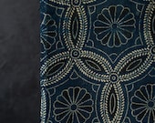 Antique Japanese Indigo Katazome Cotton Textile / Double-Sided Two-Tone Shippo Chrysanthemum Fabric / Taisho Era 63.8"
