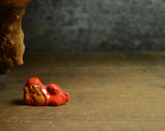 時代物　赤ダルマの水滴 Japanese Pottery Doll Vintage Ornament RED DARUMA Antique Small