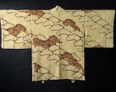 Vintage Japanese Silk Shibori Haori Jacket / Kanoko Tie-Dye Pine Tree Motif Kimono Coat / Showa Era