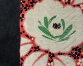 Antique Japanese Rinzu Silk Fabric Scrap / Taisho Era Floral Kimono Textile / Red Blossom Pattern 42.5"
