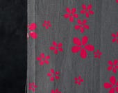 Vintage Japanese Yukata Cotton Textile / Gray & Vivid Pink Sakura Floral Dyed Kimono Fabric Scrap / Showa Era 60.6"
