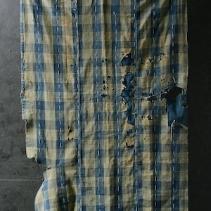 Japanese Fabric Cotton Textile Vintage Kimono Antique BORO RANRU Patch Indigo Blue SHIMA 65.4&quot;/EIJ88/780