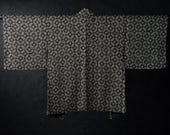 Vintage Japanese Silk Shibori Haori Jacket / Kanoko Tie-Dye Diamond Geometric Pattern Kimono Coat / Showa Era