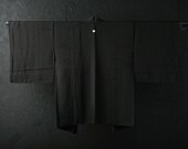 HAORI Japanese Vintage Kimono Silk Antique Jacket Robe Dress Black Dyed Textile/EIQ96/590
