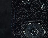 Antique Japanese Indigo Katazome Cotton Textile / Hexagonal Chrysanthemum Arabesque Stencil Dyed Fabric / Taisho Era 66.9"