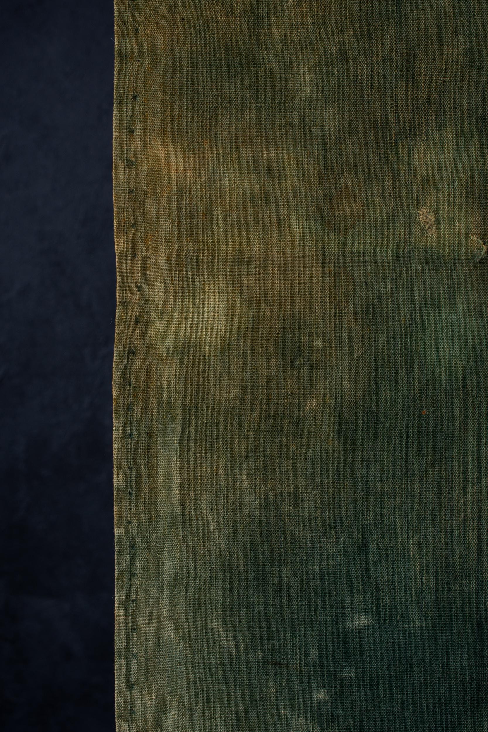 Antique Japanese Green Cotton Textile / Thick Indigo-dyed Boro