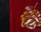 Vintage Japanese Cotton Textile / Red Rose & Geometric Dyed Kimono Fabric Scrap / Showa Era 56.7"