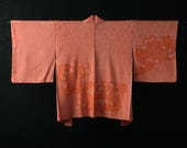 HAORI Japanese Vintage Kimono Silk Antique Jacket Robe Dress SHIBORI Dyed Textile/EIQ57/490