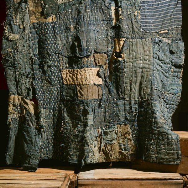 Japanese Fabric Cotton Textile Vintage Kimono Antique Boro Patch Indigo Blue SASHIKO RANRU 44.5"/EHQ30/1450