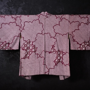 HAORI Japanese Vintage Kimono Silk Antique Jacket Robe Dress SHIBORI Dyed Textile/EIL31/660
