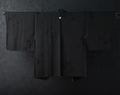 HAORI Japanese Vintage Kimono Silk Antique Jacket Robe Dress Black Dyed Textile/EIP70/580