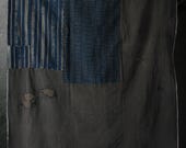 Japanese Fabric Cotton Textile Vintage Kimono Antique BORO RANRU Patch Indigo Blue SHIMA 74.8"/EIT95/360