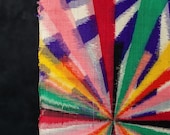 Vintage Japanese Meisen Silk Textile / Colorful Art Deco Starburst Geometric Ikat Fabric / Showa Era 55.9"