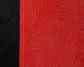 Vintage Japanese Silk Textile / Vivid Red Peacock Feather Woven Pattern with Metallic Accents Kimono Fabric Scrap 55.1"