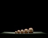 Japanese Wooden Doll Vintage Ornament RED DARUMA Antique Small Sculpture Figurine 5Set 1945-/H 1.8"/EHV49/80