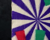 Vintage Japanese Meisen Silk Textile / Colorful Art Deco Starburst Geometric Ikat Fabric / Showa Era 55.9"