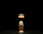 Japanese Wooden Doll Vintage Ornament KOKESHI Antique Sculpture Figurine 1945-/H 7.1"/EIB78/190