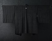 HAORI Japanese Vintage Kimono Silk Antique Jacket Robe Dress Black Dyed Textile/EIP69/630