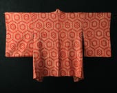 HAORI Japanese Vintage Kimono Silk Antique Jacket Robe Dress SHIBORI Dyed Textile/EIQ56/460