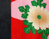 Antique Japanese Silk Textile / Vivid Chrysanthemum & Flowing Water Floral Pattern Fabric / Meiji Era 45.7"