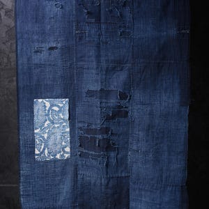 Japanese Fabric Cotton Textile Vintage Kimono Antique BORO RANRU Patch Indigo Blue SASHIKO 79.5&quot;/EIL37/920