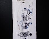 Vintage Japanese Tenugui Cloth, Showa Era Traditional Cotton Textile 36.2"/EIY47/40