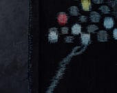 Vintage Japanese Indigo Kasuri Cotton Textile / Grape Motif Folk Fabric / Traditional Japanese Cloth 59.8"