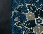 Antique Japanese Indigo Katazome Cotton Textile / Double-Sided Multicolor Camellia Arabesque Fabric / Taisho Era 72.4"