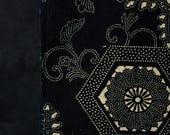Antique Japanese Indigo Katazome Cotton Textile / Hexagonal Chrysanthemum Floral Scroll Fabric / Taisho Era 83.5"