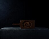 Vintage Japanese Floral Kashigata Wooden Sweets Mold / Hand-Carved Wagashi Cake Mould / Floral Folk Art / Wabi-Sabi Decor 3.9"