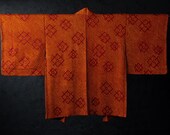 Vintage Japanese Silk Shibori Haori Jacket / Kanoko Tie-Dye Linked Diamond Geometric Pattern Kimono Coat / Showa Era