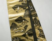 Japanese Textile Vintage Kimono Fabric Silk FUKURO OBI Gold/Black Woven Textile 173.2"/EGE48/600