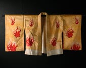 Vintage Japanese Ritual Jacket with Flame Motifs / Post-War Ceremonial Garment/EIU94/530