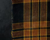 Antique Japanese Aizome Cotton Fabric / Indigo Brown Plaid Check Textile / Taisho Era 59.8"