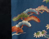 Antique Japanese Silk Chirimen Textile / Yuzen Dyed Garden Pavilion, Maple & Iris Landscape Fabric / Taisho Era 59.1"