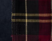 Vintage Japanese Plaid Cotton Fabric / Sumi-Like Dark Tone / Futon Textile / Taisho Era 49.6"/EJA26/100