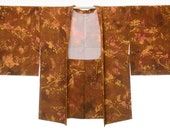 HAORI Japanese Vintage Kimono Silk Antique Jacket Robe Dress Kusakizome Dyed/EB842/540