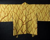 Vintage Japanese Silk Shibori Haori Jacket / Kanoko Tie-Dye Abstract Branch Pattern Kimono Coat / Showa Era