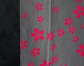 Vintage Japanese Yukata Cotton Textile / Gray & Vivid Pink Sakura Floral Dyed Kimono Fabric Scrap / Showa Era 60.6"