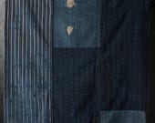 Japanese Fabric Cotton Textile Vintage Kimono Antique BORO RANRU Patch Indigo Blue SHIMA 74.8"/EIT96/440