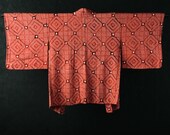 HAORI Japanese Vintage Kimono Silk Antique Jacket Robe Dress SHIBORI Dyed Textile/EIN25/500